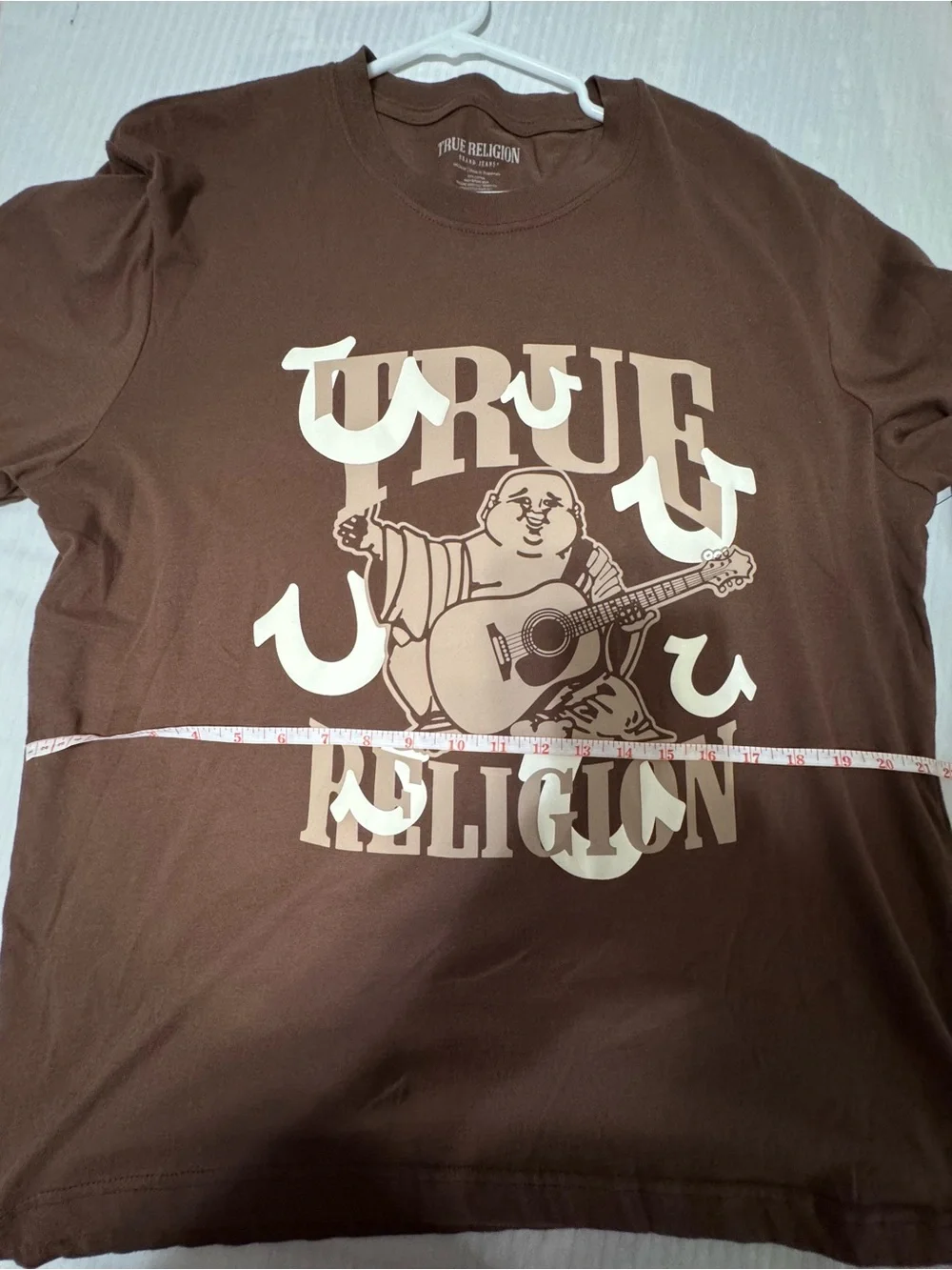 True Religion Brown Tee with Cream Graphic Buddha Logo